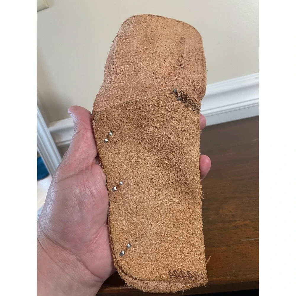 Vintage Tan Genuine Leather Toy Cowboy Holster Belt Slide Western Horse Stamped